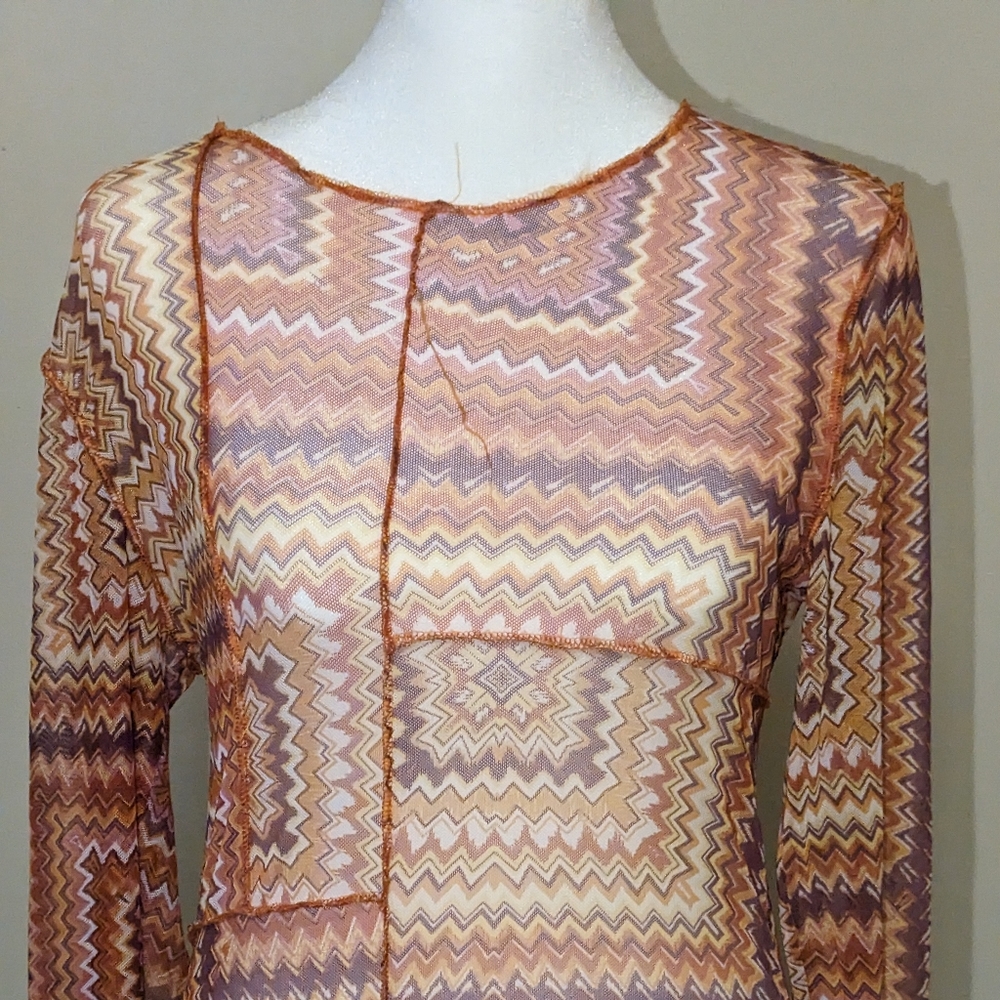 Rust Printed Sheer Bodysuit - NWT Size XS